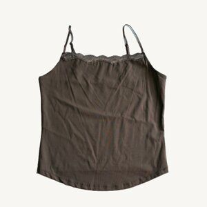 Garage Square Neck Lace Trim Tank Top Brown Size Medium